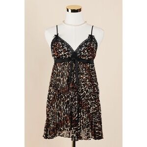 Sz M Betsey Johnson Intimates Black Lace Leopard Print Baby Doll Slip Set GUC